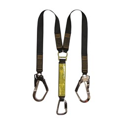 Shock Absorbing Lanyard B-Safe Web Twin 1.5M Steel Trip Lck Karabiner Scaff Hok 50kg-140KG