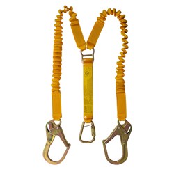 B-Safe Shock Absorbing Elasticised Lanyard with Karabiner and Scaffold Hooks - 2m