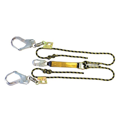 B-Safe Shock Absorbing Twin Lanyard with Kernmantle Rope And Al Snap/Scaffold Hooks