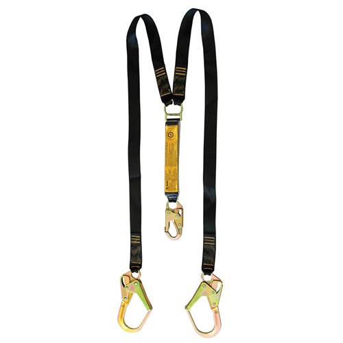 B-Safe Shock Absorbing Twin Lanyard with Webbing and Snap/Scaffold Hooks - 1.5m
