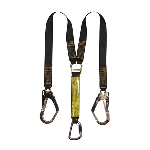 Shock Absorbing Lanyard B-Safe Web Twin 1.5M Steel Trip Lck Karabiner Scaff Hok 50kg-140KG