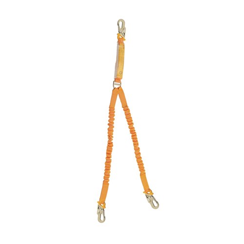 Shock Absorbing Lanyard B-Safe Elasticised Twin 2M-1.5M Steel Snap Hooks 50KG-140KG