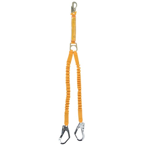 B-Safe Shock Absorbing Lanyard Elasti Twin 1.5M-2M Steel Snap Hook & Scaff Hooks 50kg -140kg