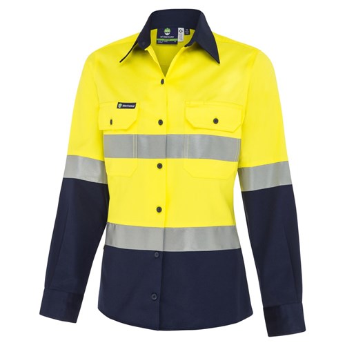 WS Workwear Womens Hi-Vis Button-Up Shirt with Reflective Tape