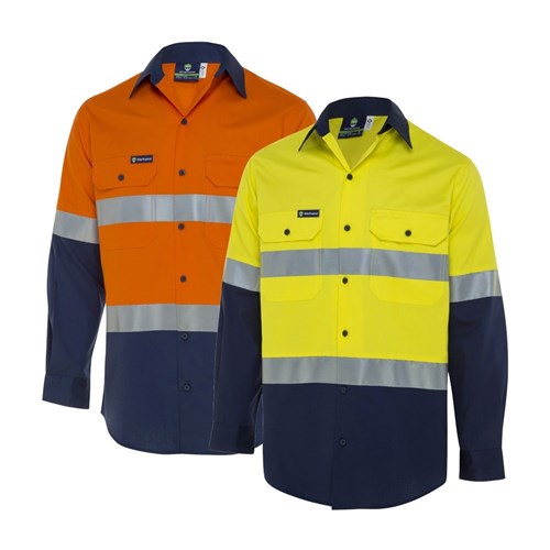 WS Workwear Hi-Vis H-Vent LS Button- Up Shirt with Reflective Tape