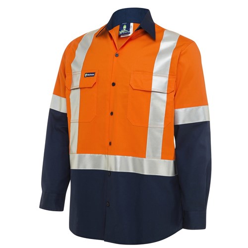 WS Workwear Koolflow Mens Hi-Vis Button-Up Shirt with H-Reflective Tape